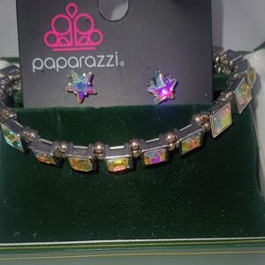 Paparazzi Silver Bracelet with Iridescent Gems